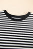 Black Stripe Bowknot Cutout Back Drop Shoulder Wide Bracelet Sleeve Loose Tee