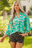 Green Floral Lantern Sleeve Button Front Shirt