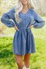 Myosotis Puff Sleeve V Neck Ruffled Loose Denim Mini Dress