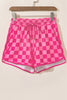 Multicolour Checkered Drawstring Elastic Waist Casual Shorts