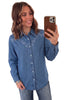 Dusk Blue Western Embroidered Collar Long Sleeve Denim Shirt