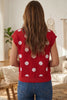 Red Relaxed Polka Dot Print Decorated Button Sweater Vest