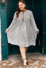 Khaki Plus Size Button V Neck Leopard Print Puff Sleeve Loose Mini Dress