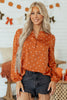 Brown Polka Dot Half Button V Neck Long Sleeve Blouse