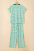Sky Blue Stripe Crew Neck Tee Drawstring Waist Cropped Pants Set