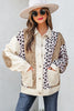 Khaki Leopard Waffle Quilted Patchwork Button Front Jacket