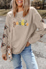 Smoke Gray Corded Ribbed Thanksgiving Turkey Sequin Patched Sleeve gobble Baggy Sweatshirt