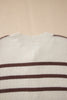 Brown Stripe Ribbed Henley Drop Shoulder Slouchy Sweater