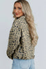 Khaki Retro Leopard Print Seam Detail Button Down Denim Jacket