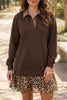 Coffee Leopard Patchwork Collar Long Sleeve Dress