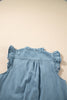 Beau Blue Frilly Ruffle Trim V Neck Chambray Tank Top