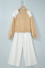 Light Blue Polka Dot Patchwork Colorblock Long Sleeve Casual Two Piece Pants Set