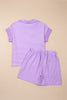 Khaki Stripe Dolman Sleeve Polo Shirt and Drawstring Shorts Set