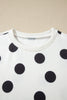 White Polka Dot Short Sleeve Top Casual Skort 2pcs Outfit