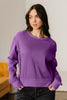 Orchid Mist Solid Color Raw Seam Patchwork Ribbed Drop Shoulder Sweatshirt