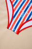 Red July 4th Stripes Star Floral Impression Cutout Spaghetti Straps One Piece Swimsuit