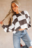 Fiery Red Checkered Bishop Sleeve Sweater