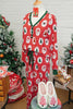 Red Stripe Christmas Fashion Print Henley V Neck Pullover and Jogger Pants 2 Piece Lounge Set