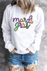 White Sequined mardi gras Graphic Crew Neck Drop Shoulder Sweatshirt