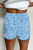 Blue Leopard Elastic Waist Lace up Contrast Trim Casual Shorts