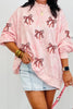 Pink Sequin Valentines Bow Patched Tie Dye Mock Neck Baggy Sweatshirt