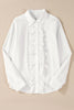 White Lace Crochet Trim Turn Down Collar Buttoned Shirt