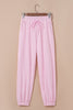 Light Pink Drawstring Waist Patchwork Solid Color Jogger Pants