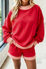Racing Red Polka Dot Trim Baggy Pullover 2pcs Short Set