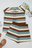 White Stripe Button Polo Collar Tee Drawstring Elastic Waist Patchwork 2pcs Short Set