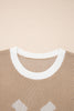 Goat Horse Shoe Pattern Contrast Trim Short Sleeve Sweater