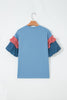 Beau Blue Stars Stripes Short Puff Sleeve Top