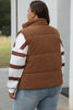 Apricot Pink Corduroy Stand Neck Zipped Puffer Vest