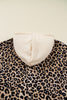 Leopard Print Waffle Contrast Kangaroo Pocket Hooded Sweatshirt
