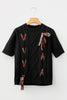 Black Plaid Lace up Detail Christmas Holiday Puff Short Sleeve Sweater