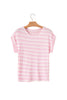 Pink Striped Print Waffle Knit T Shirt