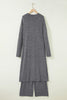 Dark Grey 3pcs V Neck T Shirt Ribbon Knot Pants Open Duster 3pcs Lounge Set