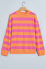 Brown Stripe Colorblock Mock Neck Relaxed Sweatshirt