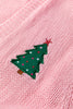 Light Pink Christmas Tree Print Open Front Drop Shoulder Midi Cardigan