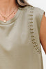 Sage Green Studded Cap Sleeve Round Neck T Shirt