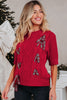 Black Plaid Lace up Detail Christmas Holiday Puff Short Sleeve Sweater