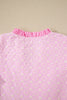 Pink Eyelet Embroidered Flower Texture Contrast Lace Trim Flutter Sleeve Blouse