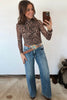 Khaki Leopard High Neck Long Sleeve Western Slim Top