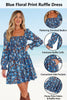 Blue Smocked Bodice High Waist Ruffled Sleeve Floral Dress