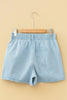 Blue Stripe Plus Size Contrast Drawstring Elastic Waist Denim Shorts