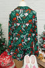 Green Festive Bow Print Long Sleeve Shirt and Pajama Short Set
