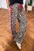 Red Contrast Detail Tie Waist Leopard Print Casual Pants
