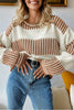 Khaki Two Tone Striped Patchwork Drop Shoulder Loose Sweater