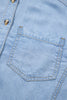 Beau Blue Half Sleeve Button Down Ruffled High Low Chambray Shirt