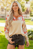 Parchment Floral Plaid Patchwork Casual Top
