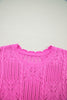 Bonbon Pointelle Knit Patterned Scalloped Trim Short Sleeve Sweater